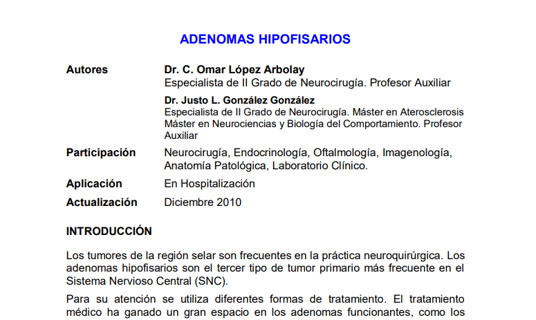 Ademonas Hipofisiarios. Resultados&nbsp;Protocolo