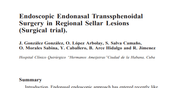Endoscopic Endonasal TranssphenoidalSurgery in Regional Sellar Lesions (Surgical&nbsp;trial).
