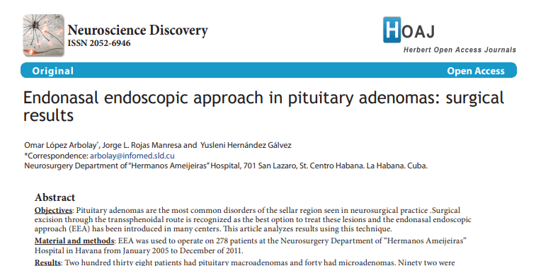 Endonasal Endoscopic Approach In Pituitary Adenomas: Surgical&nbsp;Results